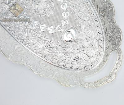 China Tulip Design Sustainable Metal Silver Plated 13 Inch Oval Serving Tray for sale