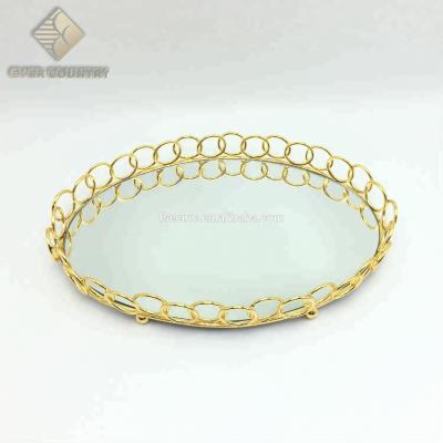 China Fashionable Elegant Gold Plated Decorative 16 Inch Metal Egg Shape Dressing Table Mirror Serving Tray for sale