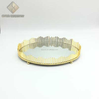 China Fashionable Elegant Gold Plated 16 Inch Metal Vanity Egg Tray With Mirror for sale