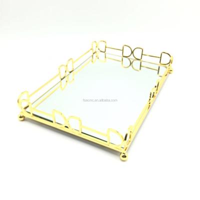 China 14.5 Inch Fashionable Elegant Rectangular Metal Jewelry Mirror Serving Tray for sale