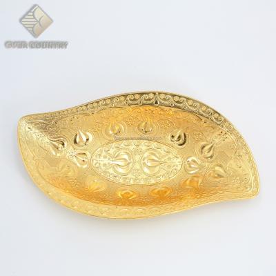 China WHOLESALE TULIP SUSTAINABLE DESGIN GOLD PLATED FRUIT NUTS CANDY SNACK DISH WITH MANGO SHAPE for sale