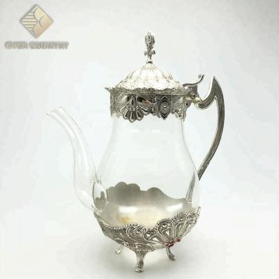 China Viable Cheap Turkish Silver Plated Glass Metal Drinkware Teapot Set for sale