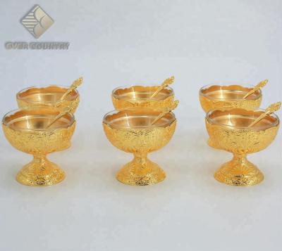 China Workable Set For 6 Tulip Design Metal Gold Plated Ice Cream Cup Glass Bowl With Spoon for sale