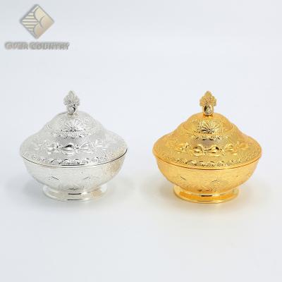 China Viable LARGE SIZE Tulip Design Gold Plated Round Arabic Shape Dates Bowl Snack Dish With Cover for sale