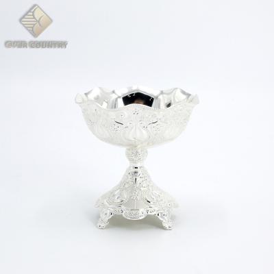 China Tulip Design Gold Plated 7 INCH Round Viable Shape Metal Candy Fruit Bowl With Stand for sale