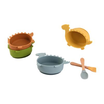 China Silicone Free Suction Baby Shape Dinosaur BPA Food Grade Feeding Bowl Set With Spoon for sale