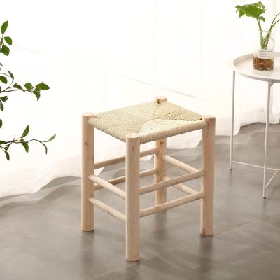 China Traditional Chinese Style Traditional Chinese Style Hand Knitting Canvas Stool Hemp Rope Tenon Structure Solid Wood Seat Customized for sale