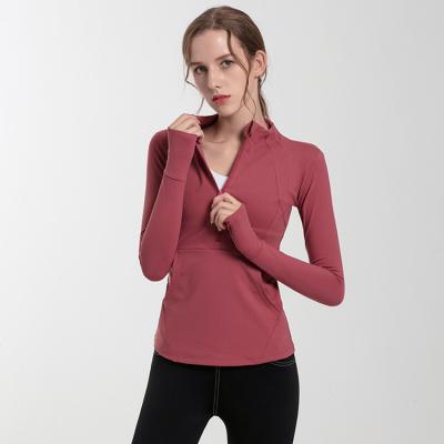 China Fitness gym QUICK DRY activewear long zipper clothes half sleeve women tops running with pocket for sale