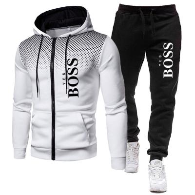 China Anti-Wrinkle YES BOSS Custom Logo Men Sportswear Zipper Design Fitness Jogging 2 Piece Set for sale