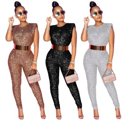 China 2021 new fashion Anti-wrinkle sexy sequin sleeveless one-piece jumpsuit women casual clothing for sale