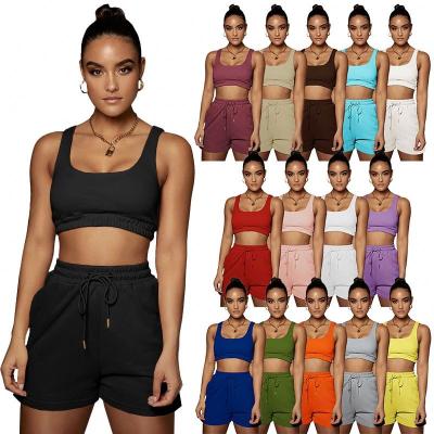 China custom Anti-wrinkle two piece short pants set women apparel 2022 jogger 2 piece short set solid color outfits women short sets two pieces for sale