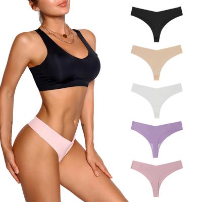 China Europe Panties Female Ice Silk Wholesale Traceless Women's Panties Thongs Breathable Laser Cut Seamless Underwear For Woman for sale