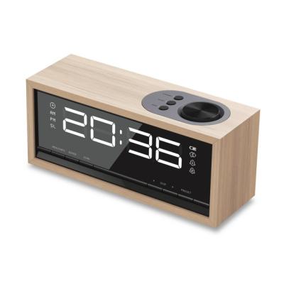 China Wooden Wooden Alarm Clock BT Speaker with Bigger LCD Display /FM Radio for Bedrooms Sleep Timer for sale