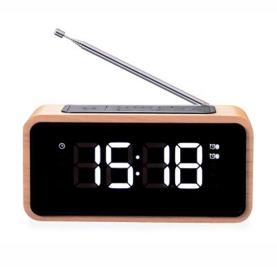 China Large Dual LED Display Home Alarm Clock Wooden Radio for sale