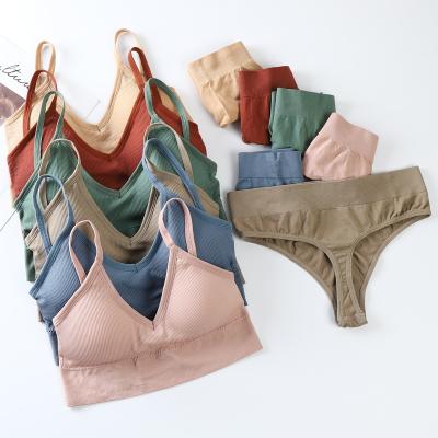 China QUICK DRY wireless bra thong sport set girl top tube vest chest cover wrap thong set push up triangle cup comfort underwear set for sale