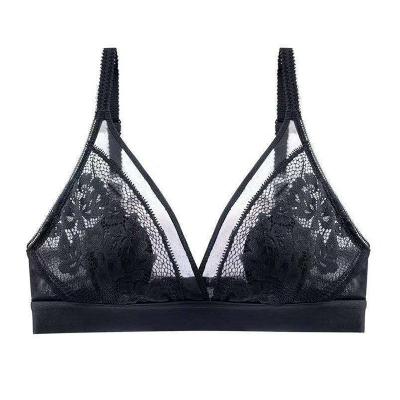 China Breathable Lace Women's Ultra Thin Sexy Bra Without Gathering Anti Big Steel Adjustment Ring Sag Underwear for sale