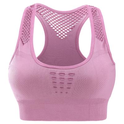 China Beautiful Breathable Three-Layer Seamless Cavity Yoga Bra Sports Fitness Running Yoga Underwear Back Shockproof Bra for sale