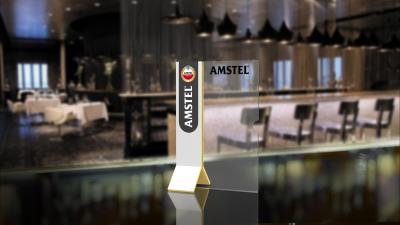 China Silver Transparent Acrylic Menu Display With Side Holder For Amstel Brand for sale