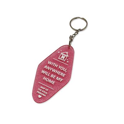 China Marble Plastic Acrylic Hotel Show Pink Motel Key Chain With Cherry Blossom Keyring for sale