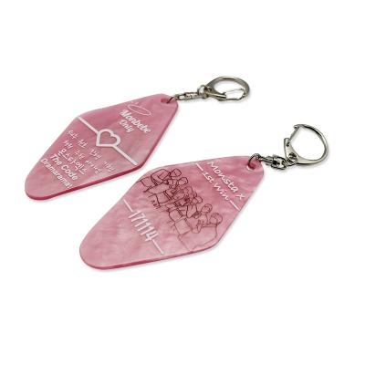 China Exposure Double Sides Printing Custom Plastic Hotel Key Chain Acrylic Motel Key Chain for sale