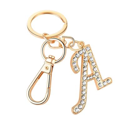 China European Custom Metal Keychain Logo For Women Charms For Handbags Crystal Alphabet Initial Letter Pendant With Key Ring for sale