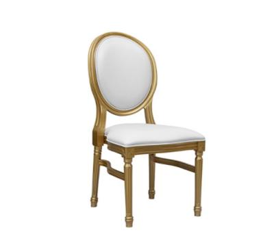 China Contemporary King Louis Gold Resin Dining Restaurant Wedding Chair with White Vinyl Back and Seat for sale