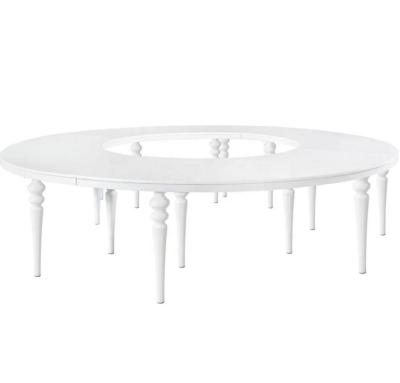 China Contemporary White Color Stainless Steel S Shape Wedding Dining Furniture Half Moon Table 340cm for sale