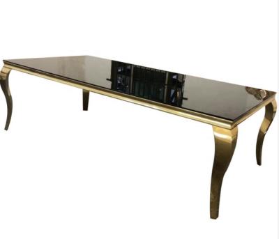 China Modern Romantic Gold Frame Rectangle Stainless Steel Event Wedding Table With Mirror Glass Top for sale