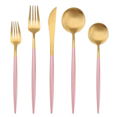 China Wedding Event Decoration Pink Color Metal Gold Table Flatware Cultery Rental Set for sale