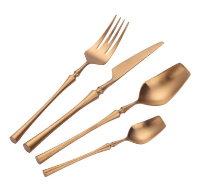 China Viable Hot Selling Matte Gold PVD Cultery Set Wedding Tableware Flatware Silverware Set for sale