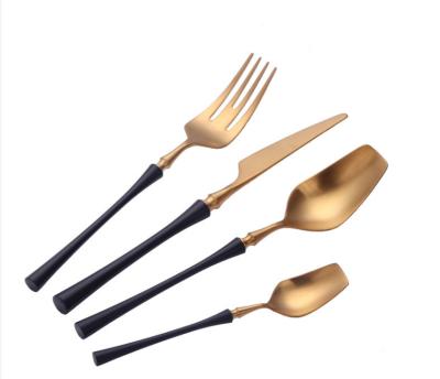 China Sustainable &Matte Black Gold Plated Cultery Set Wedding Table Flatware Silverware Set for sale