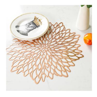 China Wholesale Modern Nordic Luxury Viable Scalloped Leaf Wedding Flower Round Decorative Place Mat Rose Gold PVC Table Place Mats for sale