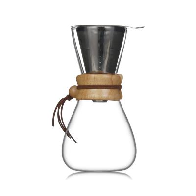 China New Design 2.5Mm Thick Glass Body Viable Coffee Maker Pour Over Coffee Pot Glass Coffee Maker for sale