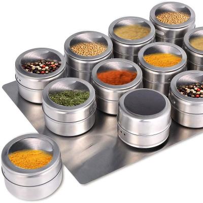 China Sustainable Canister Jar Metal Magnet Set Magnetic Canister Stainless Steel Tin Containers Spice Jar for sale