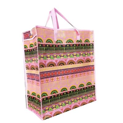 China Grocery Pink Color Glossy PP Woven Shopping Bags Laminated Customized Size And Logo for sale