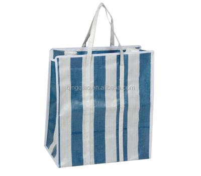 China China Recyclable Stripe Shopping Bag Zipper /PE PP Color Blue PP Woven Shopping Bag for sale