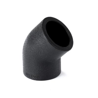 China HDPE Pipe Connector HDPE Hot Fusion Fittings 1inch 4inch 6inch 20 40 50 63 Equal Elbow 45 for sale