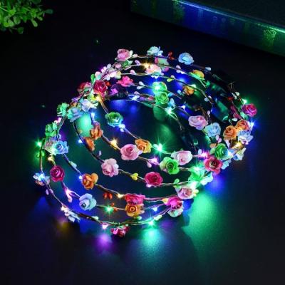 China Party Dceoration Hot Sale Christmas Garland Halloween Wreath Flower Headband Glowing Women LED Light Up Hair Garland Headband Garlands for sale