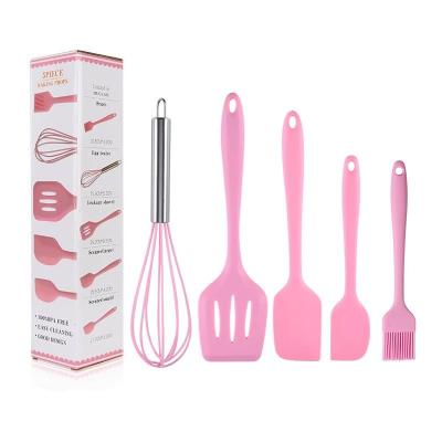 China Viable Kitchen Tool 5 PCS Home and Kitchen Accessories Food Grade Silicone Heat Resistant Utensils Cheap Cooking Spatula Set for sale