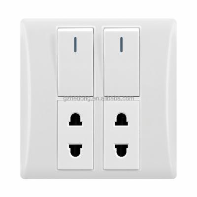 China Smart Home Automation System Hot sale Cambodia 2 Gang 1 Way 2 Way 2 Socket Light Electrical 86*88mm Wall Switch Socket for sale