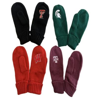 China Single Wholesale Customer Multi Color Acrylic Knitted Mittens Gloves With Embroidered Patterns for sale