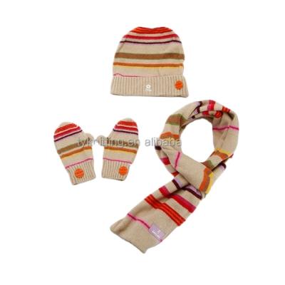 China Medium Winter Warm Knitted Scarf Hat Fashionable Mittens Set Colorful for sale