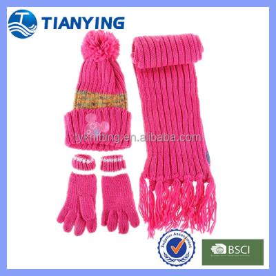 China Factory Soft Smooth Feeling Beanie Scarf Glov e Set Children's Winter 3pcs Cute Knitting Beanie Hat Scarf Mittens For Kids for sale