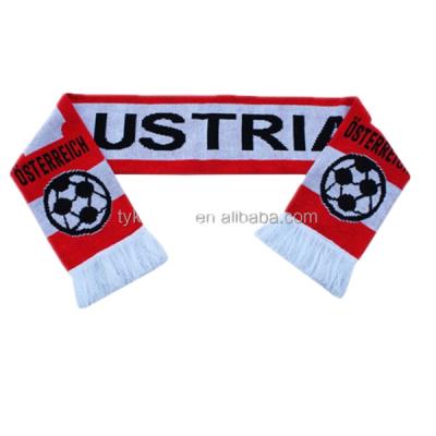 China Custom High Quality Medium Logo Acrylic Woven Knit Soccer Fan Football Scarf for sale