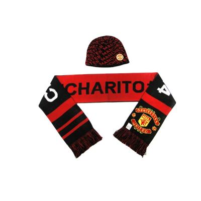 China Soft Soft Feeling High Quality Fashion Knitted Scarf Cheap Custom Logo Sports Football Club Soccer Fan Scarf Hat Sets for sale