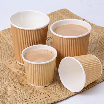 China Customized Design 8oz 12oz Disposable Corrugated Printed Paper Cups Ripple Wall Disposable Coffee Cups for sale