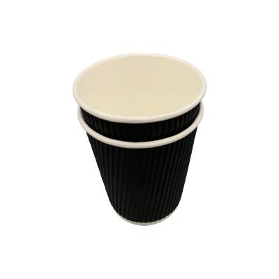 China Custom Disposable Ripple Wallpaper Disposable Printed Embossed Coffee Cup With Lids for sale