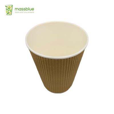 China Disposable 12oz Insulated Ripple Wall Coffee Cup Custom Disposable Paper Cups With Lids Coffee Mugs for sale