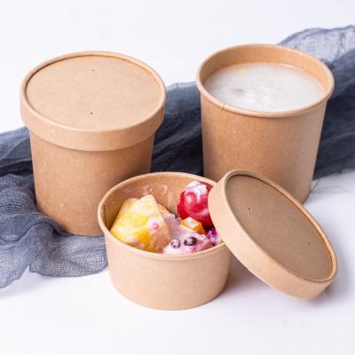 China Food Grade Disposable Compostable Eco-friendly Takeaway Hot Soup Rolls Kraft Paper Soup Cup With Paper Lid for sale