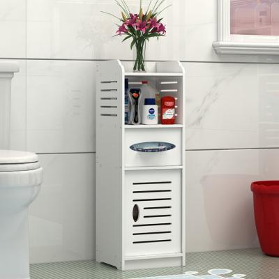 China Modern Bathroom Storage Floor Cabinet Household PVC Storage Tissue Box Corner Trash Bin for sale